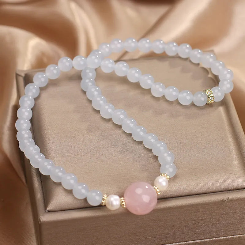 Natural aquamarine double ring bracelet polished finish light luxury minority style women