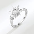 Rotating sunflower relief ring with adjustable copper band and zircon inlay