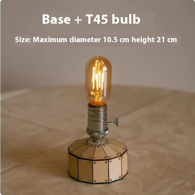 Retro glass USB charging bedside lamp with wooden base and ST64 style bulb