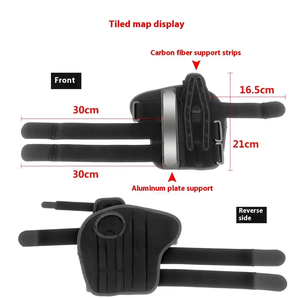 Carbon fibre sports wrist guard with adjustable thumb strap in black with grey edging