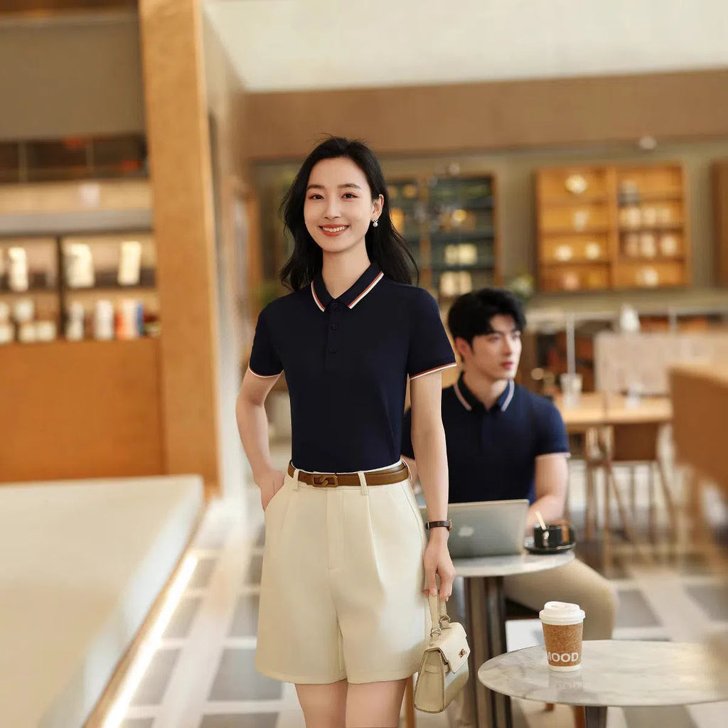 Summer ice silk lapel short sleeve polo shirt for men in ten colours including black and navy blue