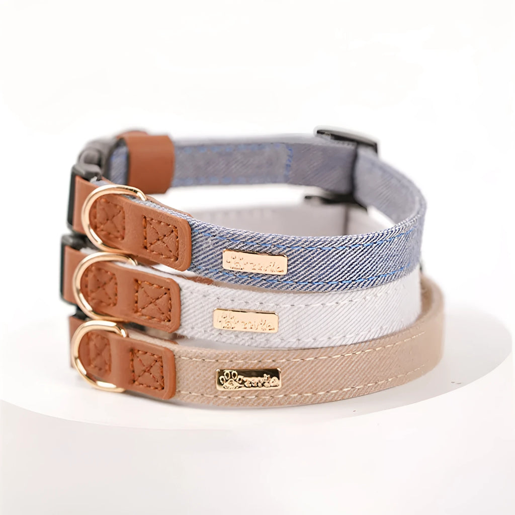 Anti-lost mohair dog collar with hand holding rope in cement gray colour for small breeds