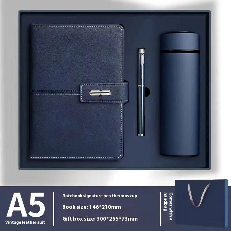 A5 notebook with PU leather cover in various colour options including black, red, green, blue, and orange
