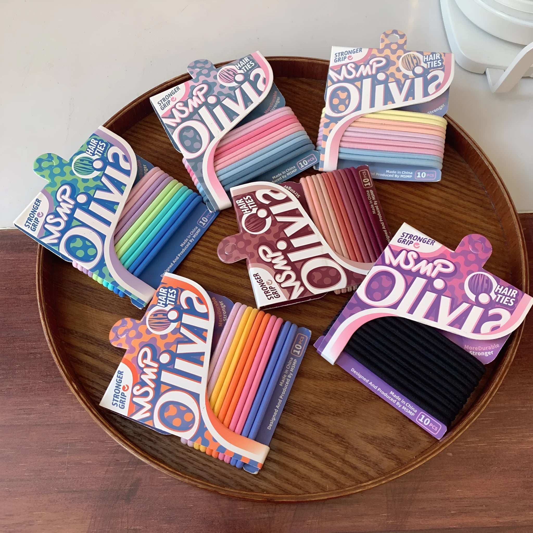 Assorted candy colour elastic hair bands with braided design for ponytails and braids