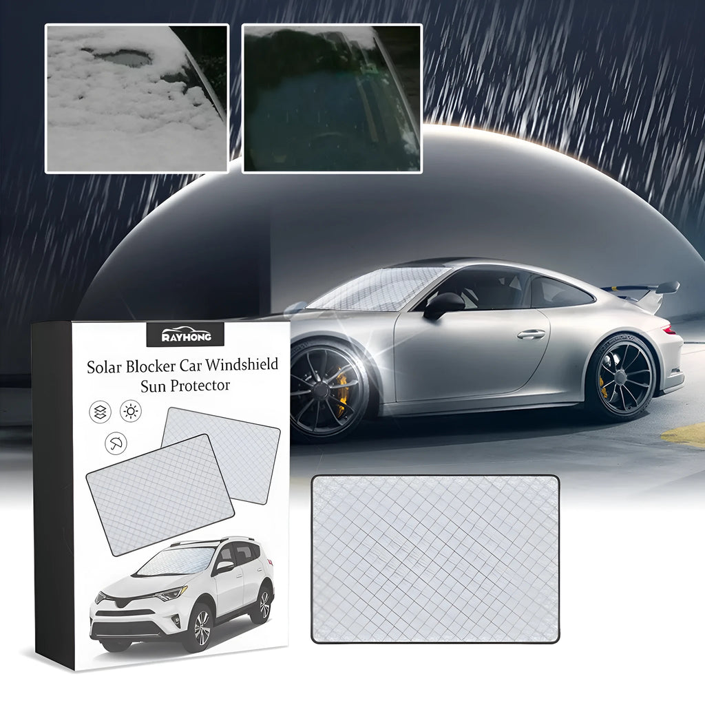 Silver aluminium film car windscreen frost cover measuring 140 by 95 centimetres