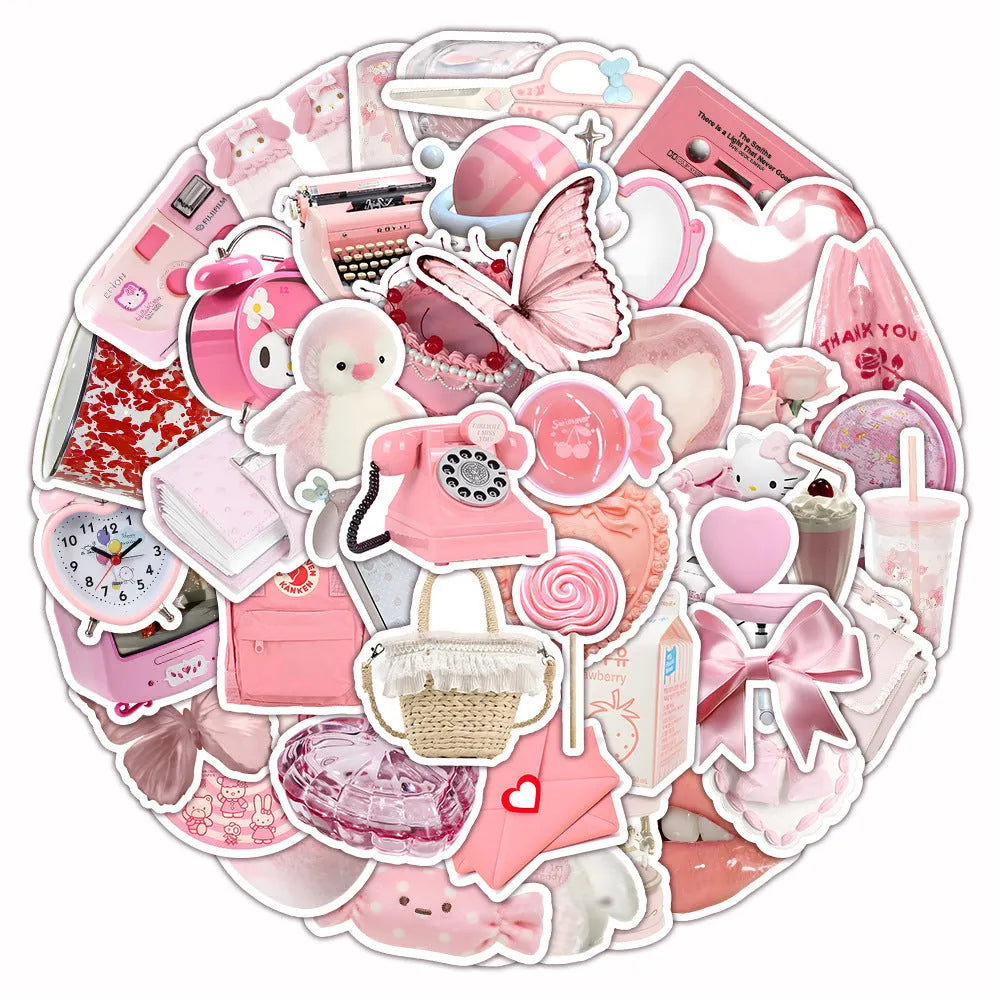Sheet of 63 pink girl heart decorative stickers with 3D effect in cute style