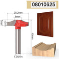 Ten 1/4 inch tungsten steel router bits with various lace and line profiles for cabinet work