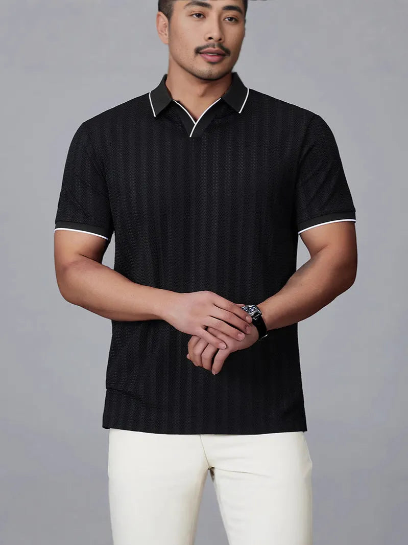 Men's loose fit ice silk polo shirt in thin nylon fabric with short sleeves