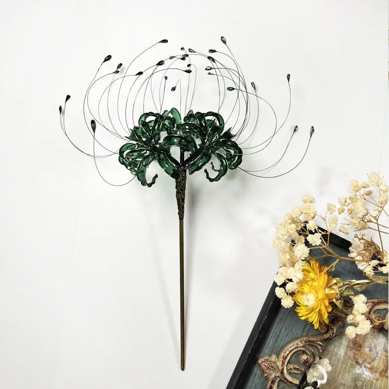 Bi'an creative flower hairpin with 8cm diameter flower and 20cm length clip in black colour