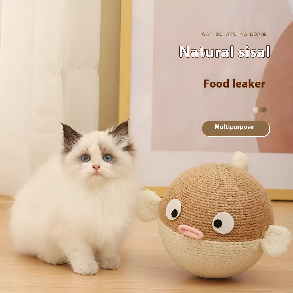 15cm sisal hemp cube pet puzzle feeder with puffer leakage food design for cats and dogs.