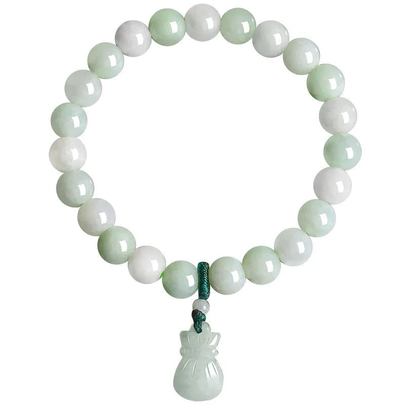 Ice jade bracelet with 8mm flower-shaped jade purse charm in national style