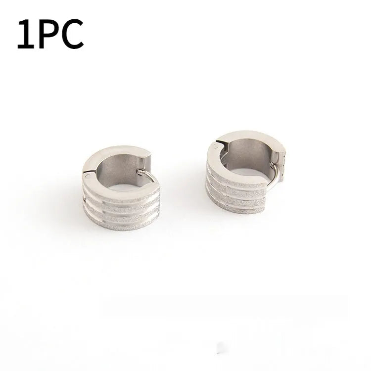 Korean style geometric titanium steel earrings with three-line frosted design in black, gold or steel colour options