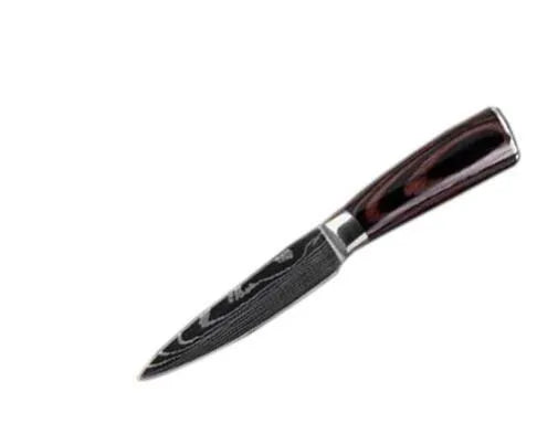 7Cr17 stainless steel kitchen knife with laser Damascus pattern blade and coloured wood handle