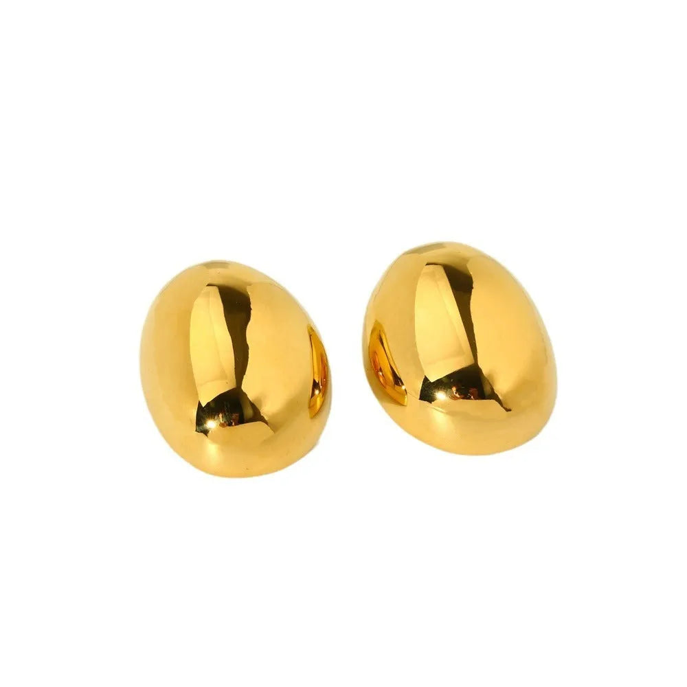 Geometric stainless steel ear studs with 18K gold electroplated glazed surface