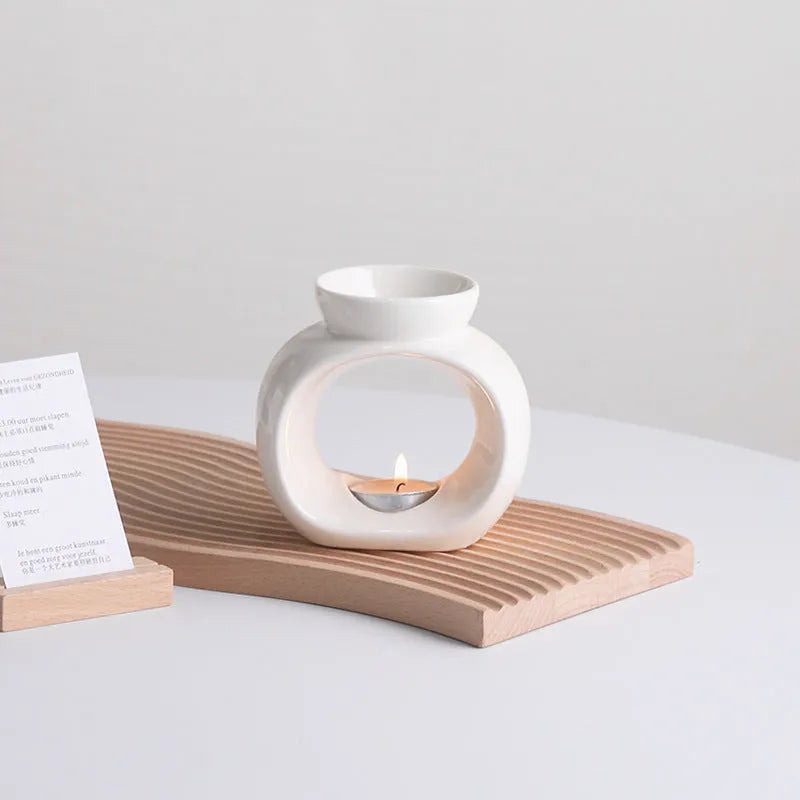White ceramic aromatherapy stove ornament with Nordic design for indoor fragrance warming