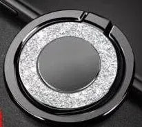 Bling glitter metal phone ring holder showing rotation and flip functions on mobile phone