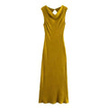 Women's sleeveless V-neck long dress in golden yellow with lace-up detail, polyester fabric, solid colour, street fashion style