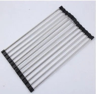 Stainless steel folding kitchen sink drain rack shown in a choice of colours