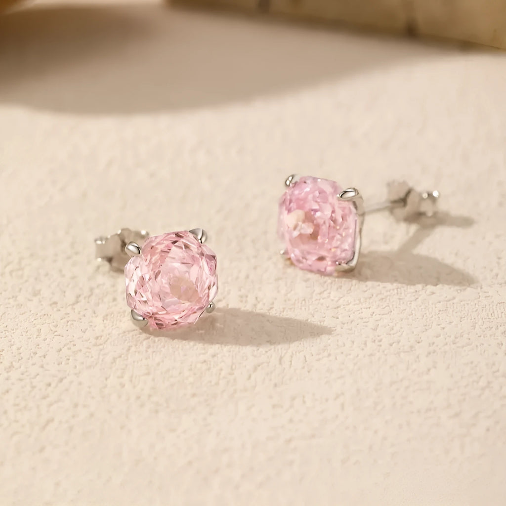 S925 sterling silver rose stud earrings for women in 6mm and 8mm sizes with floral design