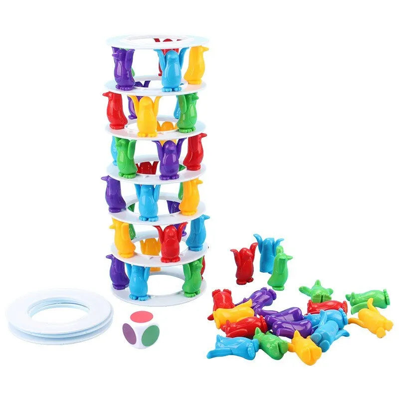 Penguin tower collapse desktop balance game with plastic blocks for children aged 4-6