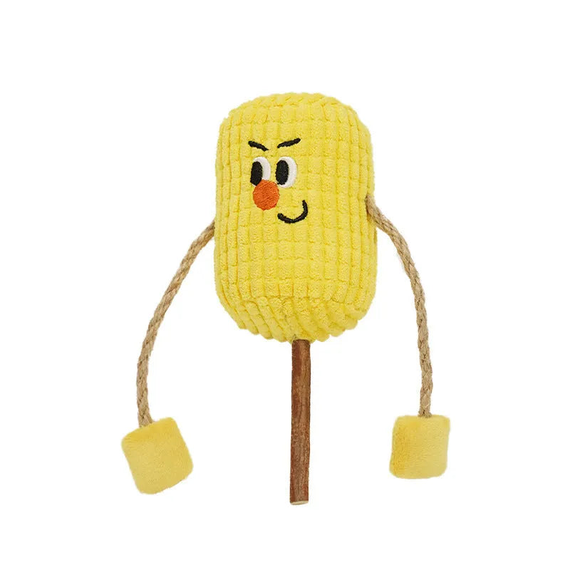 Corn cob shaped cat chew toy made from natural polio wood with catnip filling inside