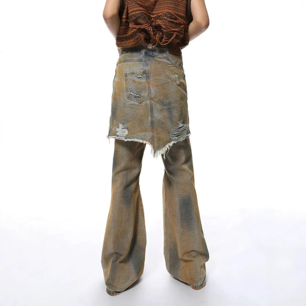 Loose fit bootcut jeans with straight leg and high waist in picture colour