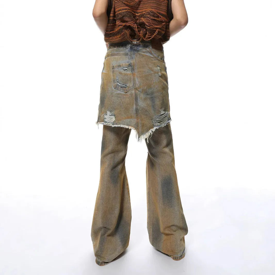 Loose fit bootcut jeans with straight leg and high waist in picture colour