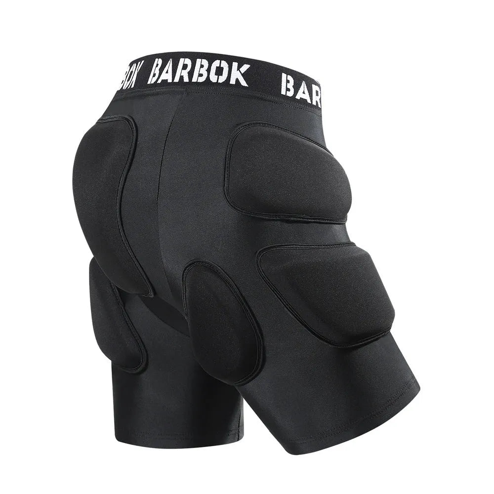 Black spandex hip protection pad with NBR foam for skating and skiing.