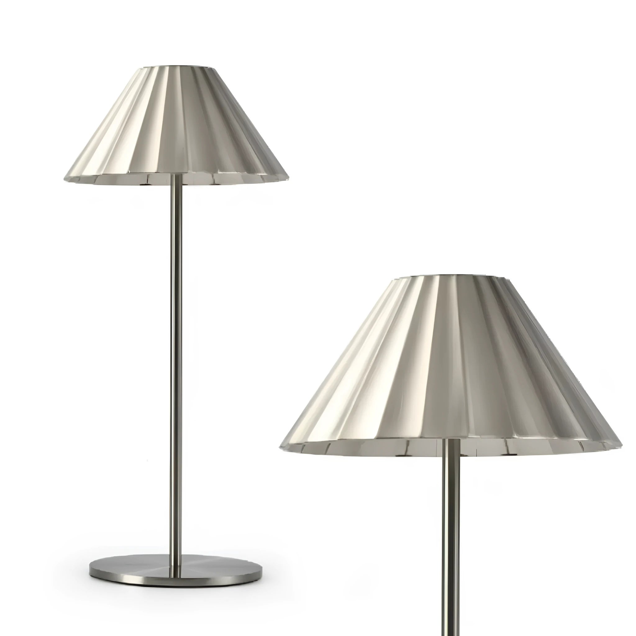 Modern alloy desk lamp in a neutral colour with a touch-sensitive base and a flexible head.