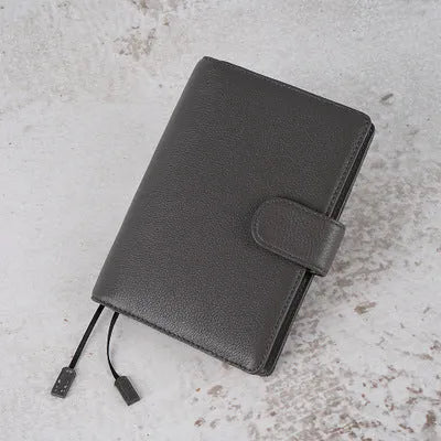 A6 loose-leaf diary with lychee pattern head layer cowhide cover in off white, pink, and white