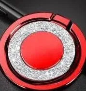 Bling glitter metal phone ring holder showing rotation and flip functions on mobile phone