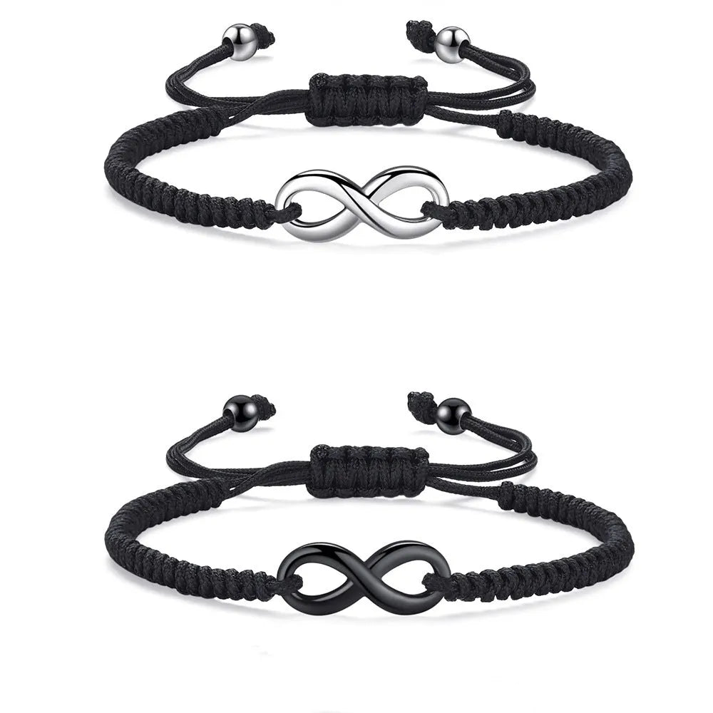 Eight-character woven black couple bracelet set made from electroplated copper alloy for women