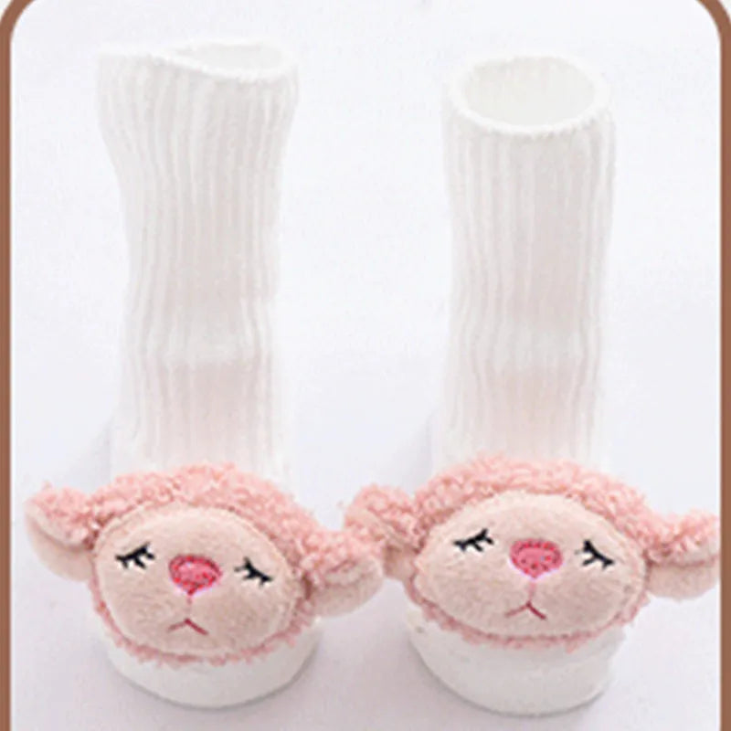 Cotton baby floor socks in multiple designs including panda, bow, and star patterns.