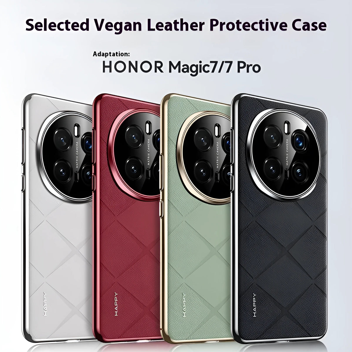 Electroplated plain leather phone case in black for Honor Glory 300 showing all-inclusive drop-resistant design
