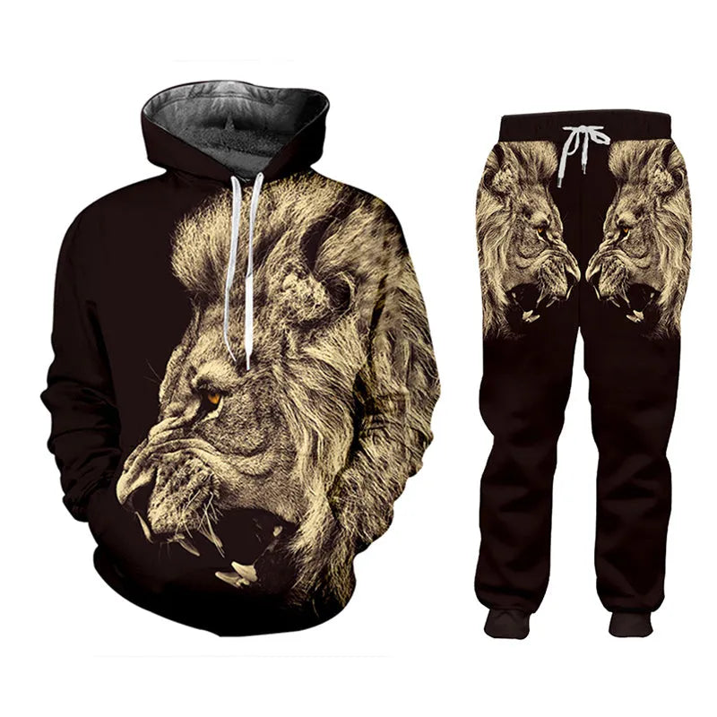 Men's casual tracksuit set with digital print pattern, hoodie and pants in grey