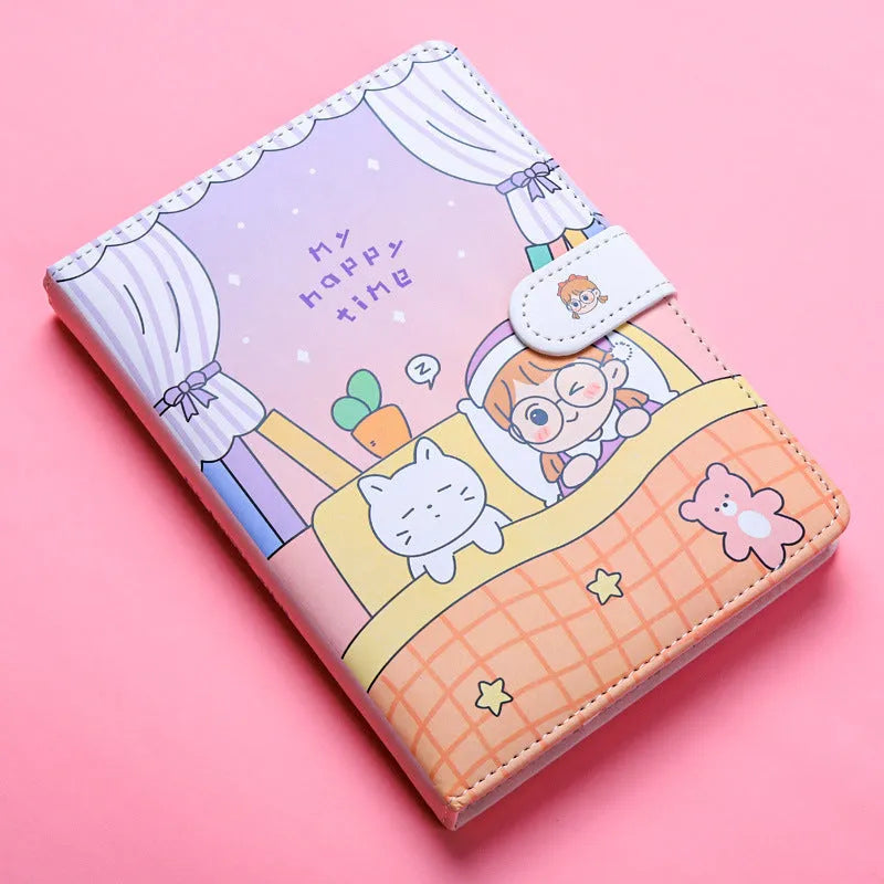 Small white Kaba Bear Hippo notebook with magnetic buckle, showing PU leather cover and compact 135mm x 185mm size.
