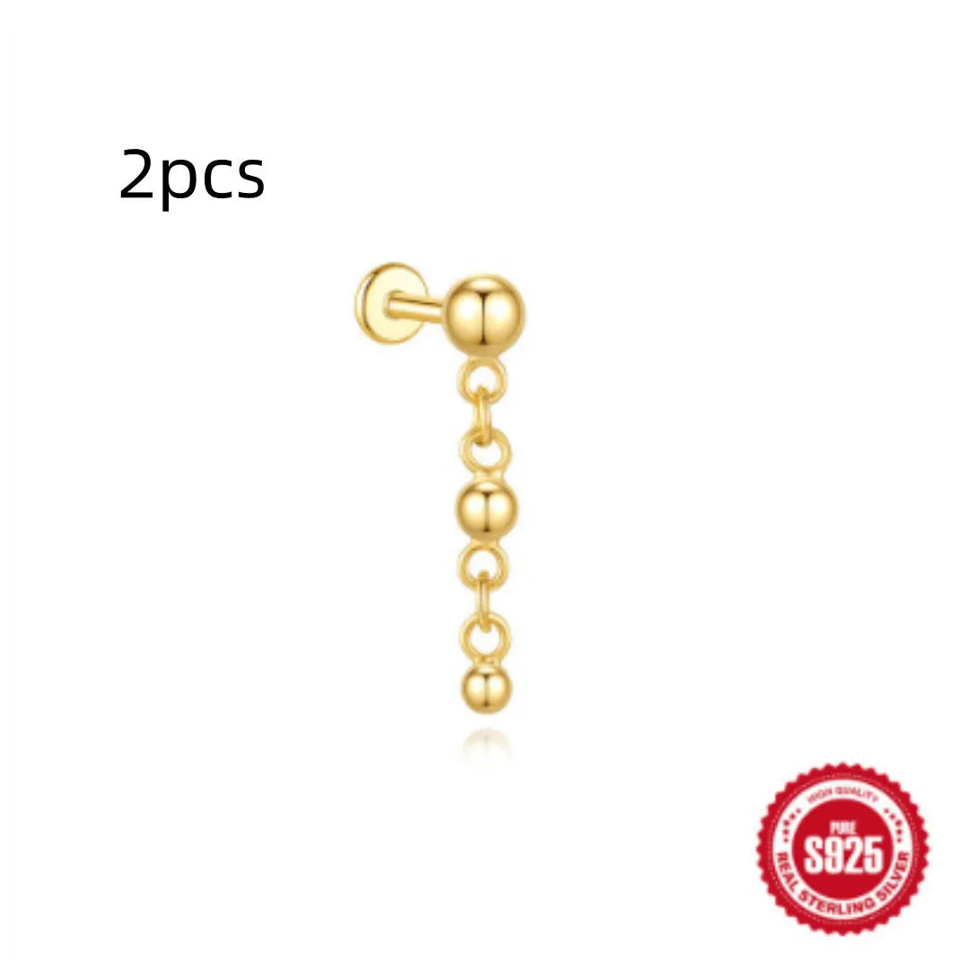 S925 sterling silver water drop shaped earrings with a flat spiral geometric design on a white background.