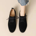 Women's retro suede lace-up deep mouth pumps with square toe and mid heel in black