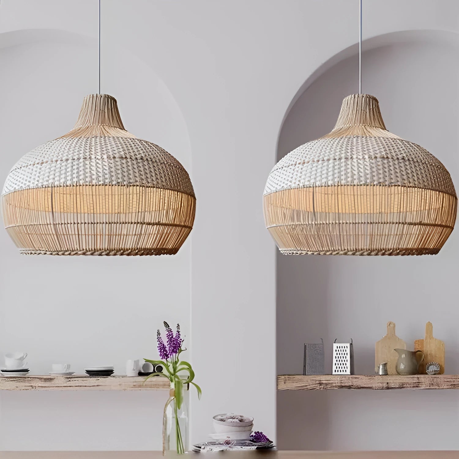 Rattan chandelier with pastoral Southeast Asian style, 60cm diameter, for living room or dining room