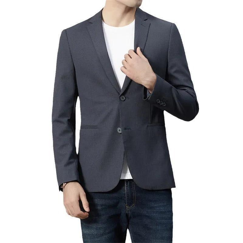 Long sleeve slim fit casual suit jacket in blue for youth leisure wear with nylon fabric and polyester lining