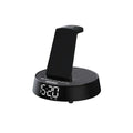 Wireless Bluetooth speaker clock alarm clock with wireless charger in beige, black, or light gray for home use