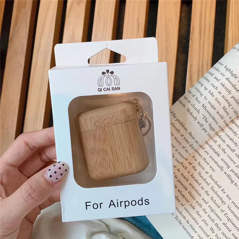 Wood grain clamshell earphone cover for AirPods 1st and 2nd generation in carbonized bamboo colour