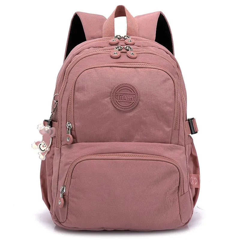Nylon ultra light outdoor daily travel backpack with curved shoulder straps in olive green colour