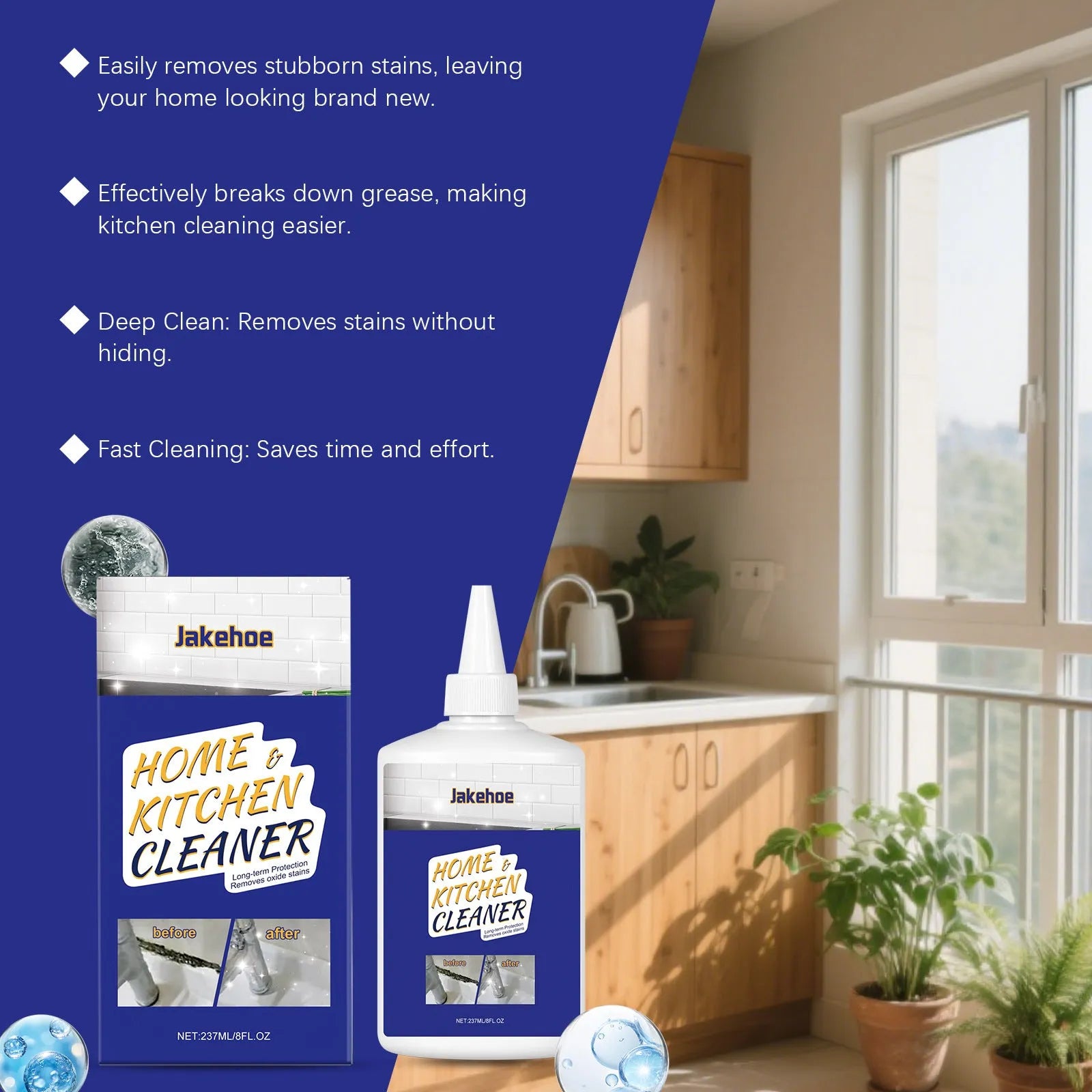 Household decontamination gel bottle with 237ml capacity for kitchen and bathroom cleaning