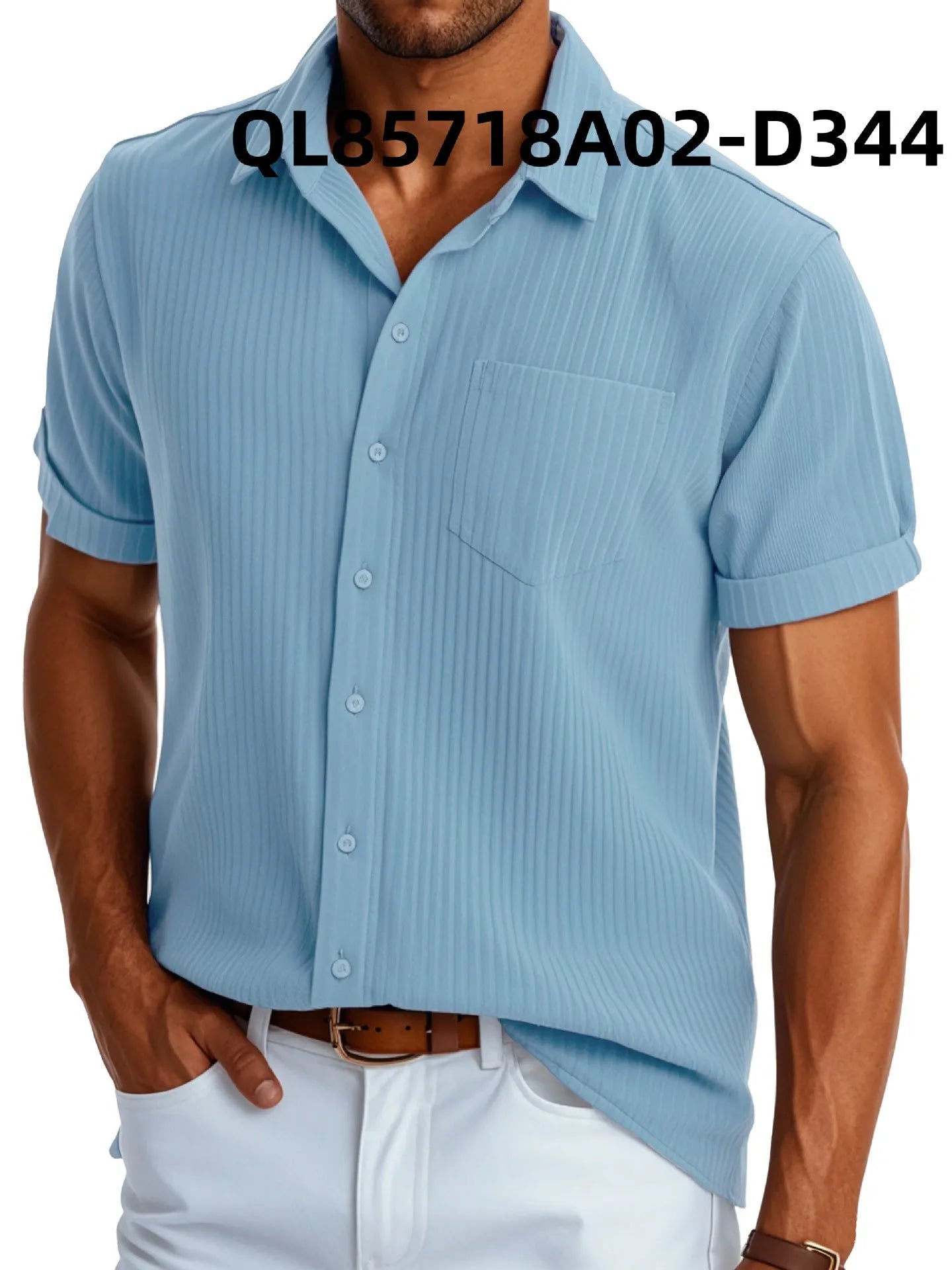 Men's loose fit printed polyester casual shirt with short sleeves and lapel