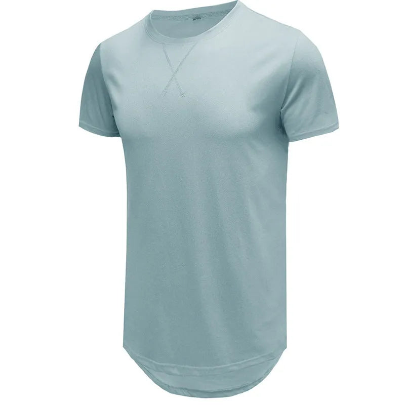Men's slim-fit cotton short-sleeved t-shirt shown in multiple colour options