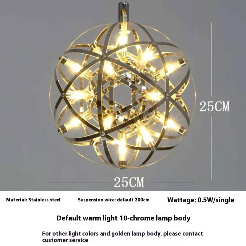 Hollow creative LED sphere chandelier stainless steel gold chrome 60cm 42 lamp beads ceiling light