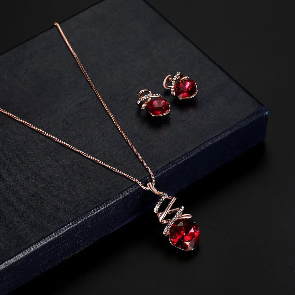 Women's alloy bridal jewellery set with adjustable water wave chain necklace and diamond-style earrings