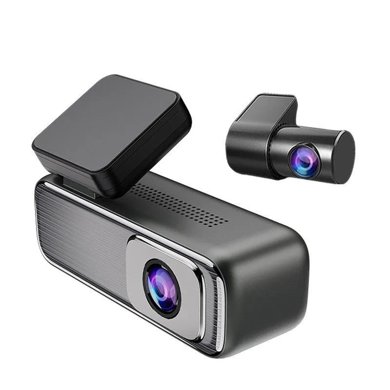 Black driving recorder dash cam with a 1.2-inch screen mounted on a car windscreen.