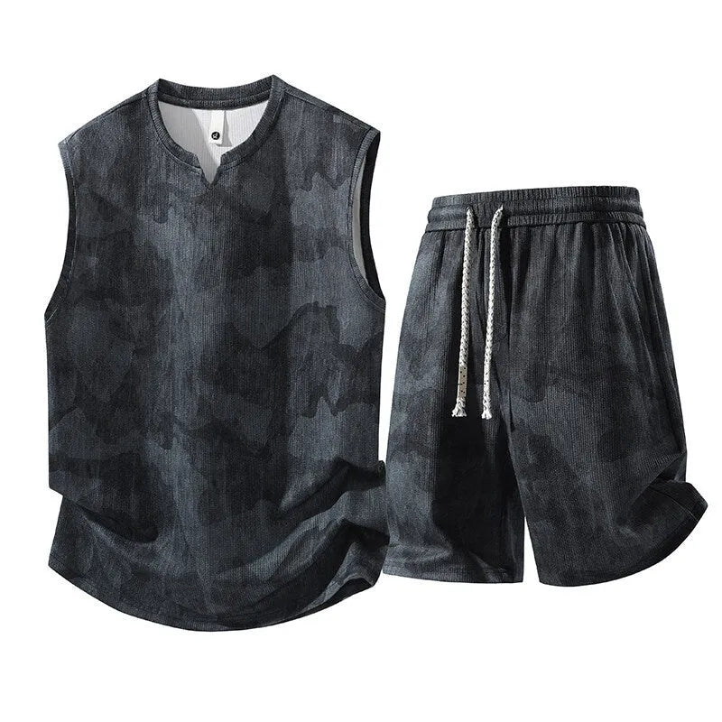 Sleeveless vest and shorts two-piece casual suit in quick-drying fabric for larger sizes